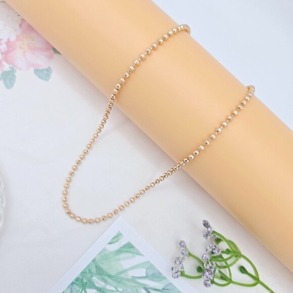 Rose Gold Polished Ball Chain Necklace, 17.7 Inch Dainty Shine Style, XPNL0036 - Picture 7 of 12